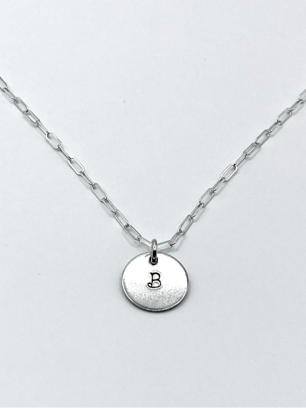 Antiqued Hand Stamped Initial B Pendant Charm .925 Sterling Silver 18” Necklace